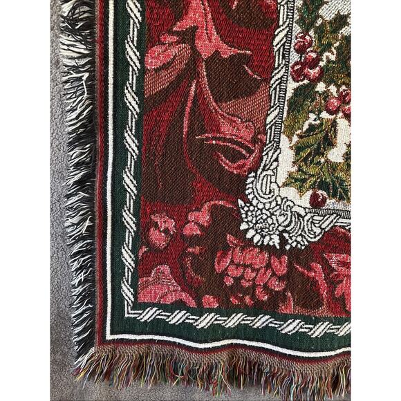 Hmk Woven Tapestry Throw Blanket Christmas Holiday Santa Victorian 42x50 Vintage - Picture 9 of 12